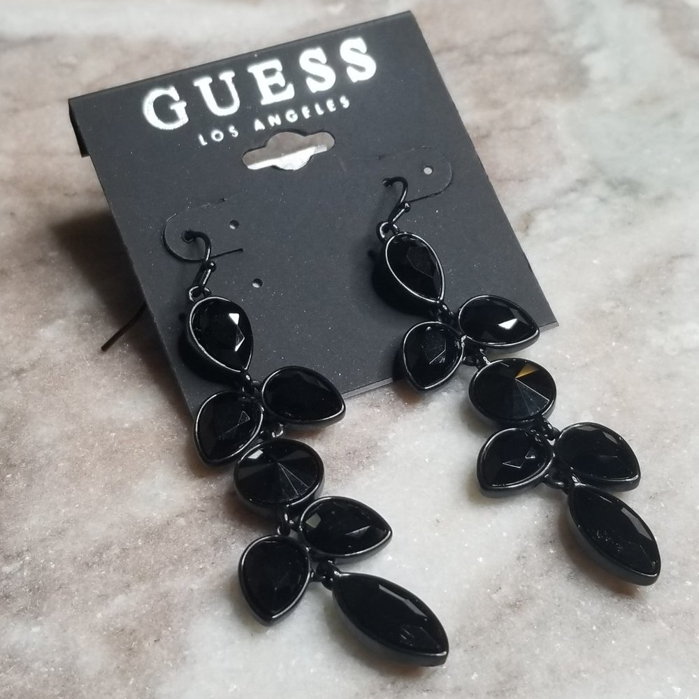 GUESS Black-Tone Jet Stone Black Drop Earrings
